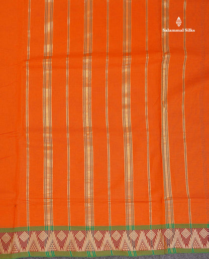 9 Yards Beautiful Orange Plain Pure Cotton Saree With Maroon Border