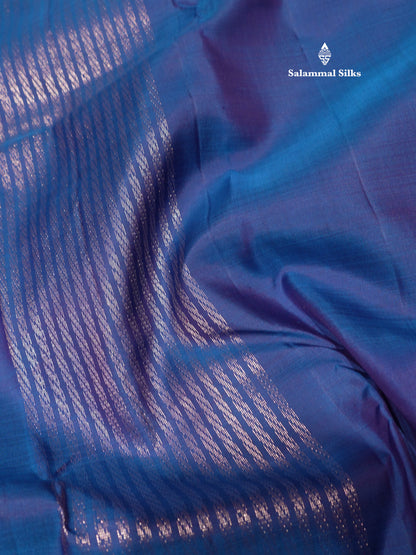 Blue Colour Pure Kanjivaram Silk Saree With Pink Blouse