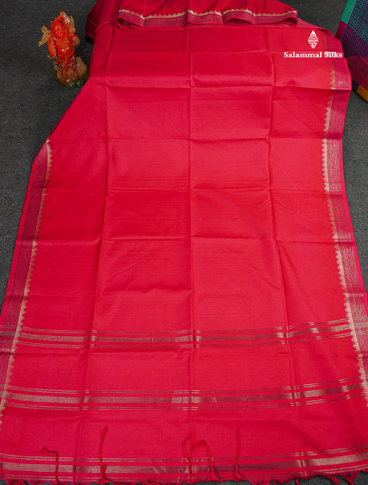 Semi Tussar Saree - Redish Pink Colour Plain Body With Fancy Border 