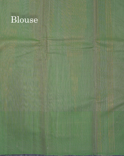 Beautiful Moss Green Pure Cotton Saree With Contrast Light Green One Side Border
