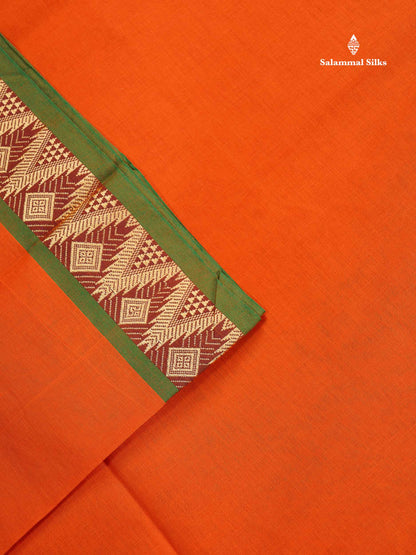 9 Yards Beautiful Orange Plain Pure Cotton Saree With Maroon Border