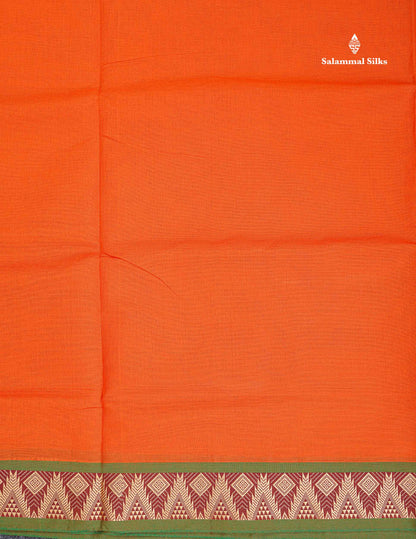 9 Yards Beautiful Orange Plain Pure Cotton Saree With Maroon Border