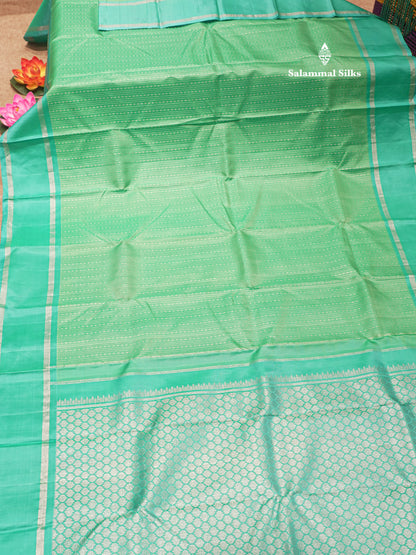Rexona Green Colour Pure Kanjivaram Silk Saree With Contrast Sapphire Blue Border