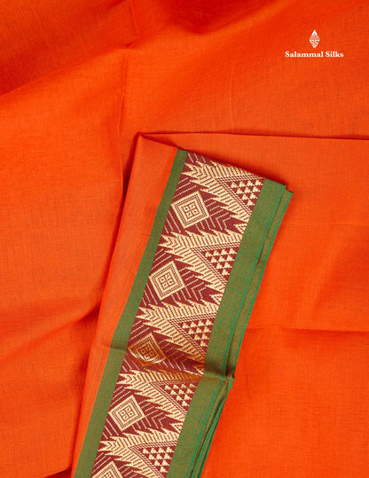 9 Yards Beautiful Orange Plain Pure Cotton Saree With Maroon Border