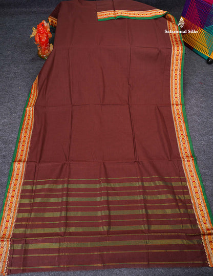 9 Yards Beautiful Navy Blue Plain Pure Cotton Saree With Maroon Border