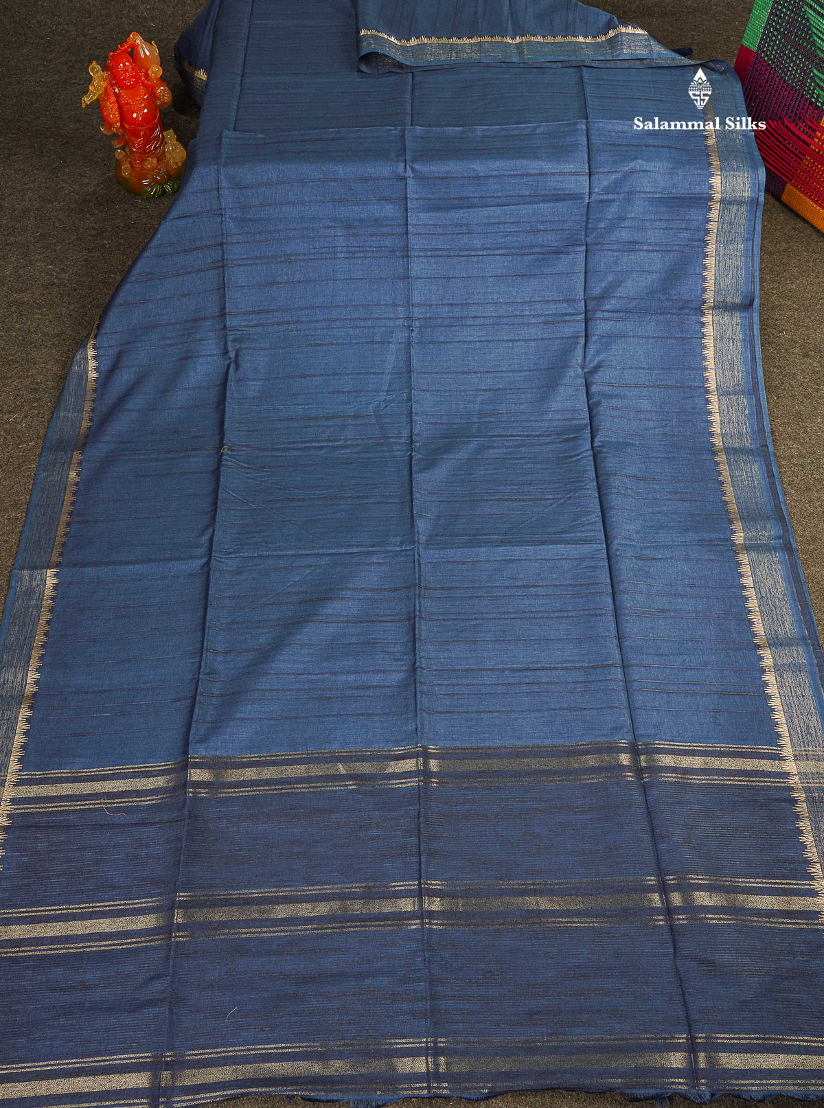 Semi Tussar Saree - Peacock Blue Colour Plain Body With Fancy Border 