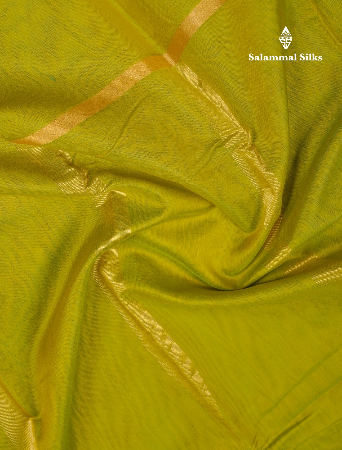 Beautiful Parrot Green Pure Cotton Saree With Contrast Mustard Yellow One Side Border
