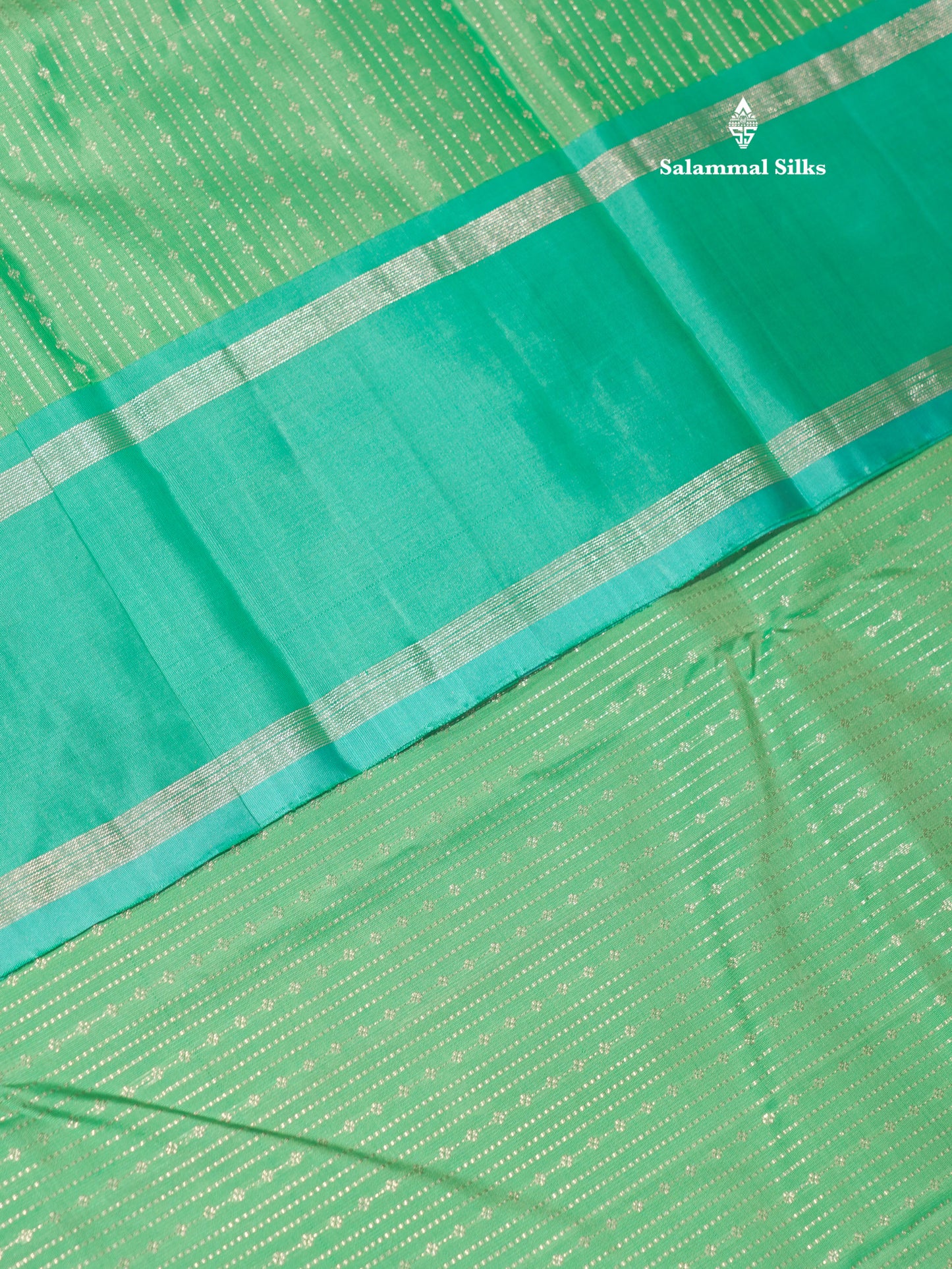 Rexona Green Colour Pure Kanjivaram Silk Saree With Contrast Sapphire Blue Border