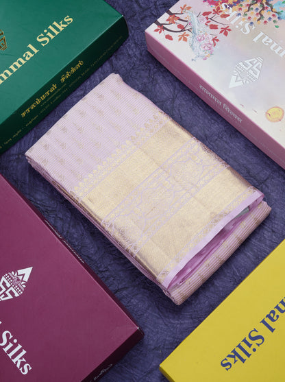 Baby Pink Pure Kanjivaram Silk Saree With Traditional Self Border