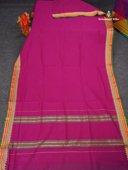 9 Yards Beautiful Ramar Blue Plain Pure Cotton Saree With Multicolour Zari Border