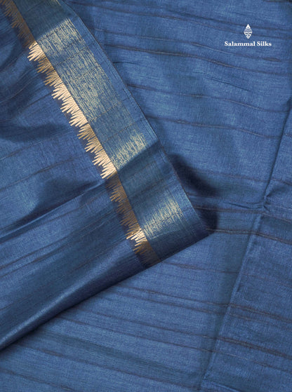 Semi Tussar Saree - Black Colour Plain Body With Fancy Border