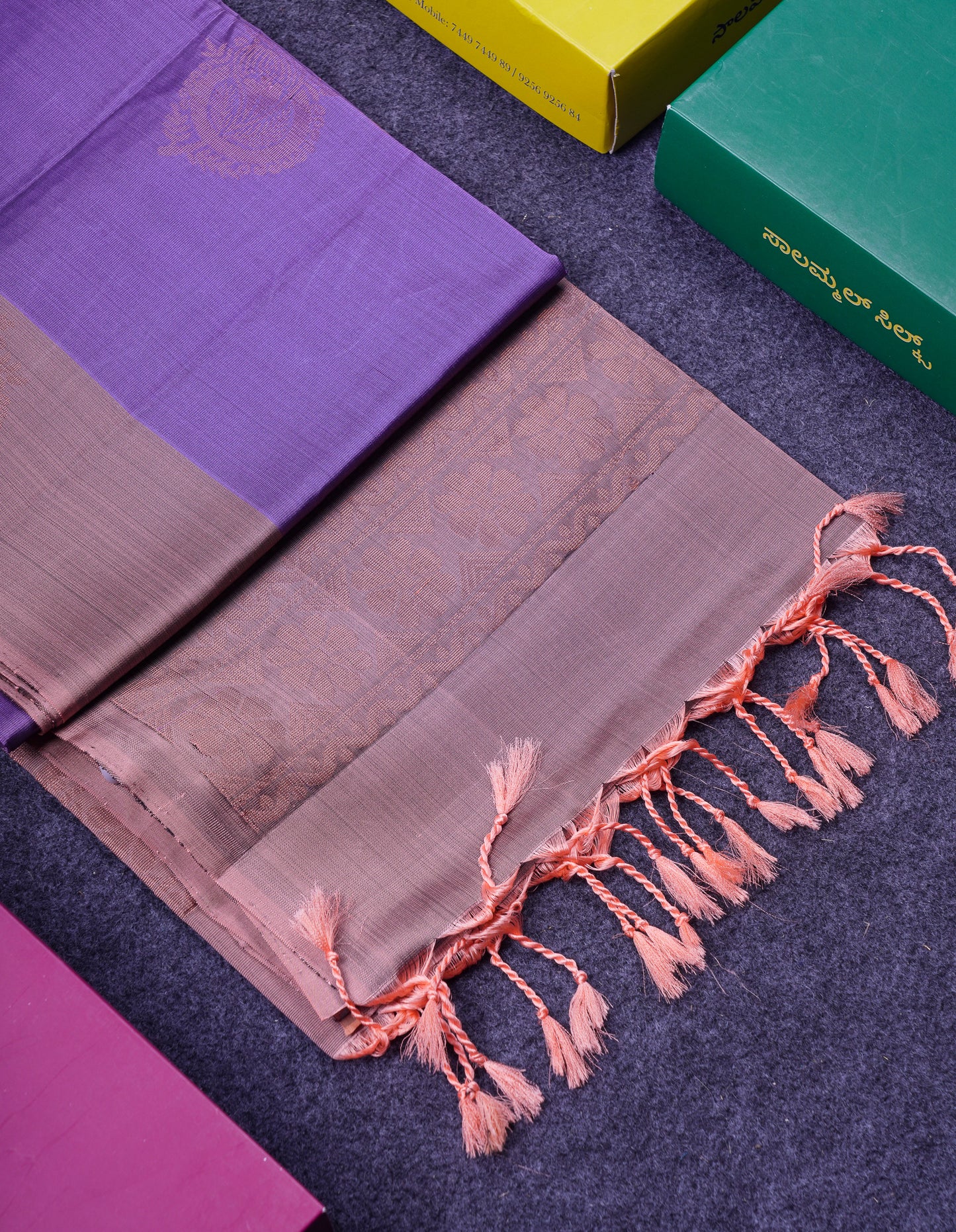 Beautiful Light Violet Pure Mix Kanjivaram Soft Silk Saree With Contrast Light Chocolate Fancy Border