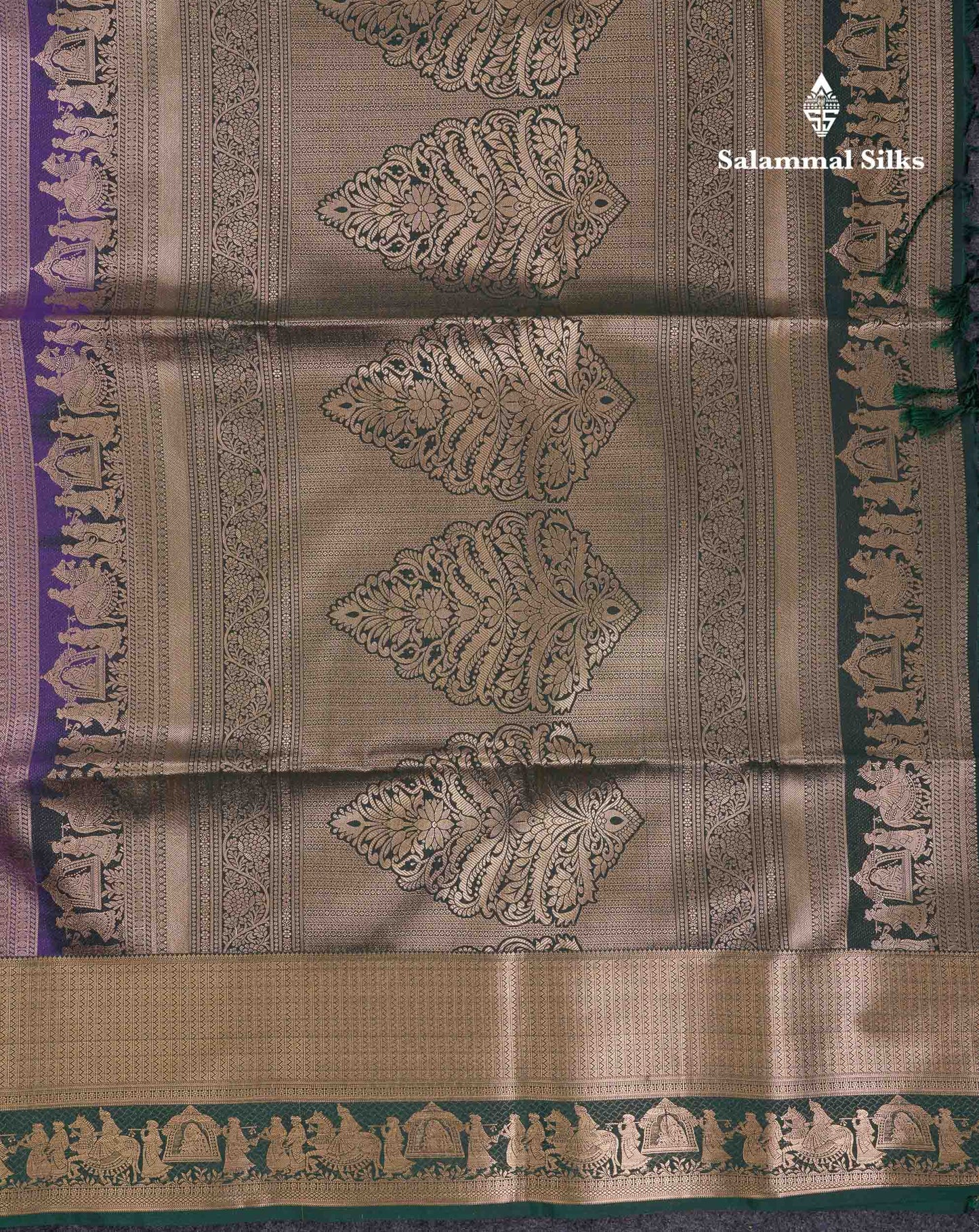 Beautiful Dark Purple Silver & Gold Zari  Semi Soft Silk Saree With Contrast Bottle Green Traditional Pallaku  Evening Morning Border