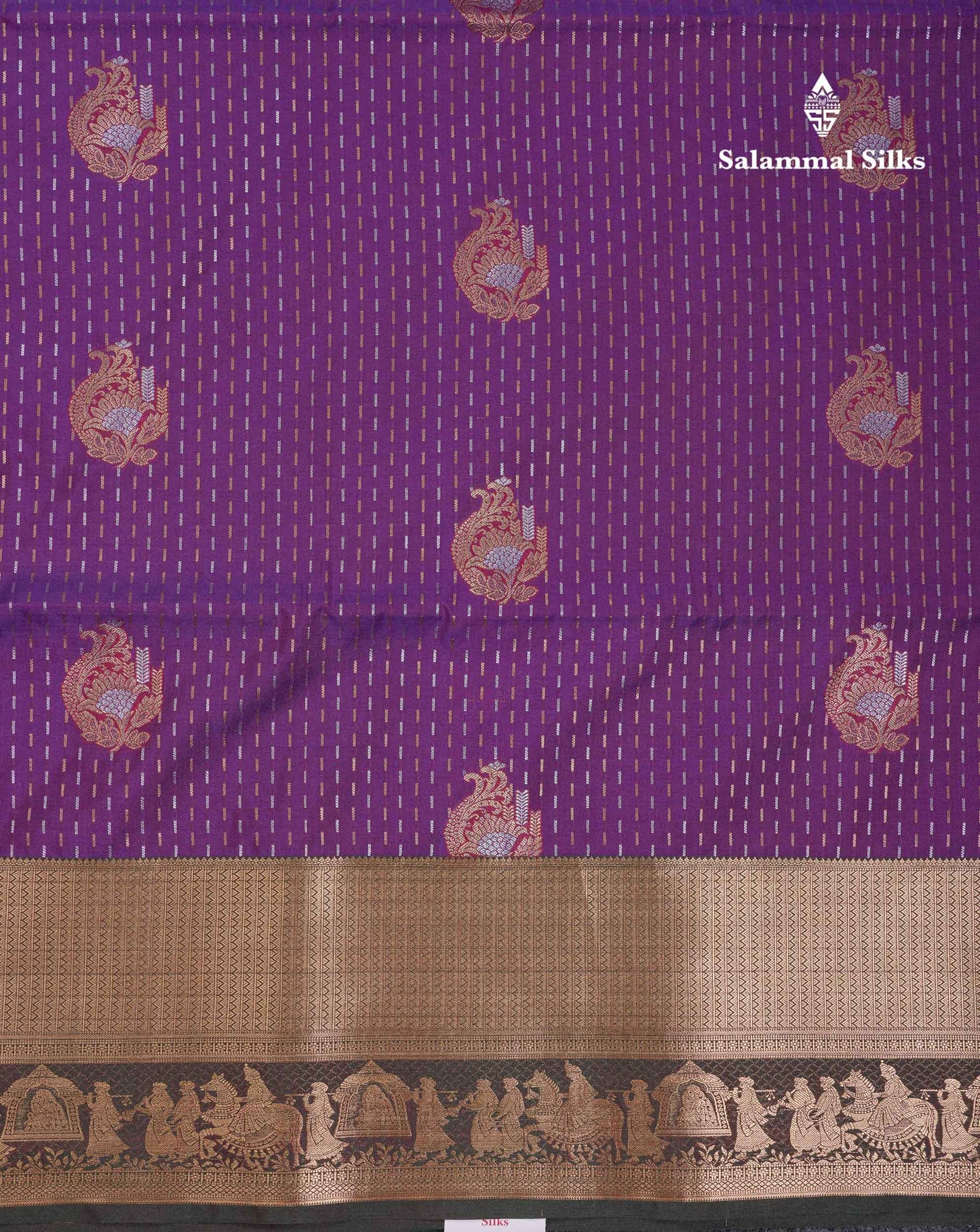 Beautiful Dark Purple Silver & Gold Zari  Semi Soft Silk Saree With Contrast Bottle Green Traditional Pallaku  Evening Morning Border