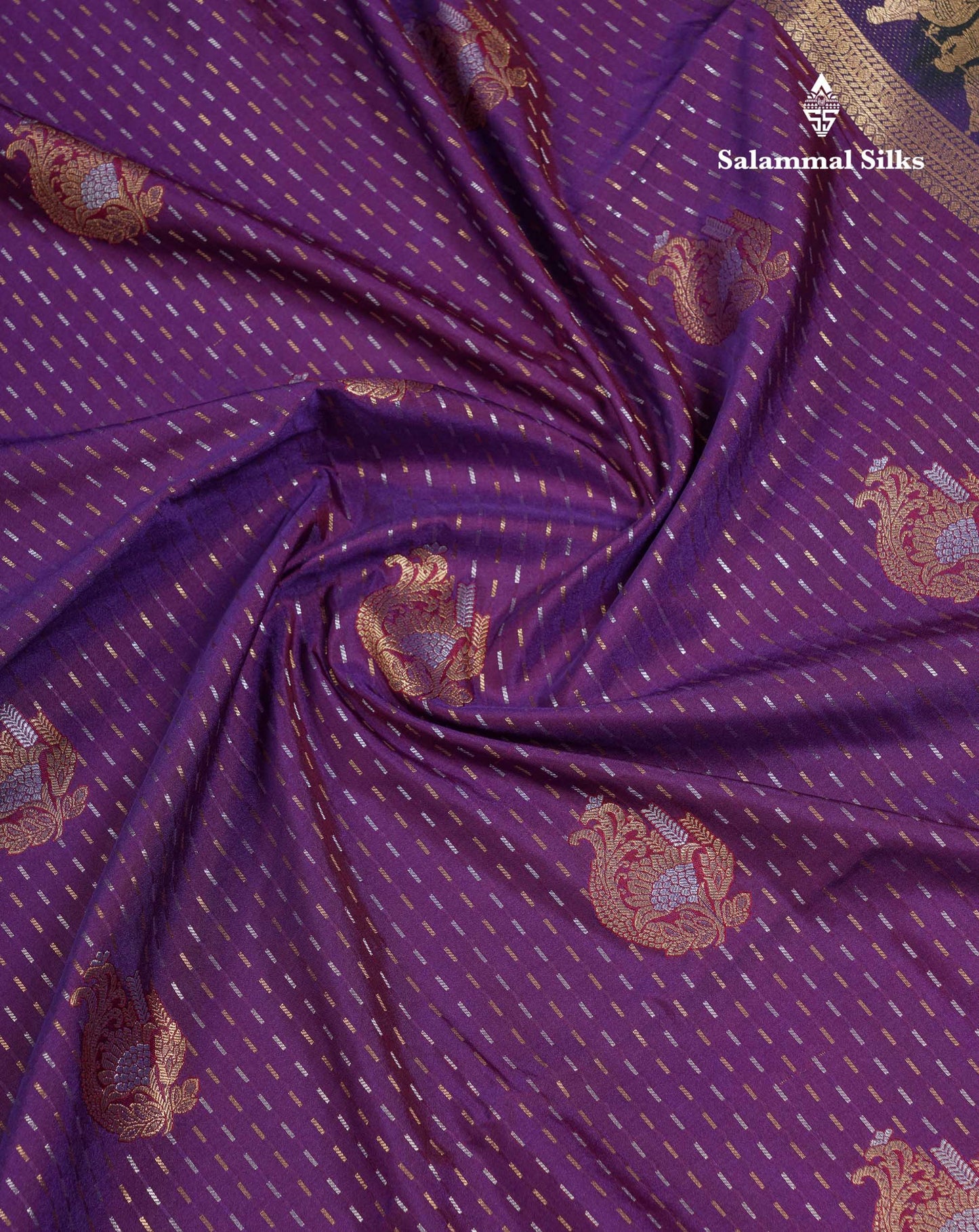 Beautiful Dark Purple Silver & Gold Zari  Semi Soft Silk Saree With Contrast Bottle Green Traditional Pallaku  Evening Morning Border