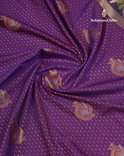 Beautiful Dark Purple Silver & Gold Zari  Semi Soft Silk Saree With Contrast Bottle Green Traditional Pallaku  Evening Morning Border