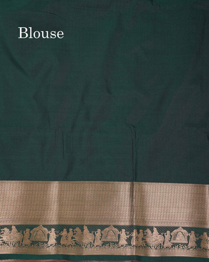 Beautiful Dark Purple Silver & Gold Zari  Semi Soft Silk Saree With Contrast Bottle Green Traditional Pallaku  Evening Morning Border