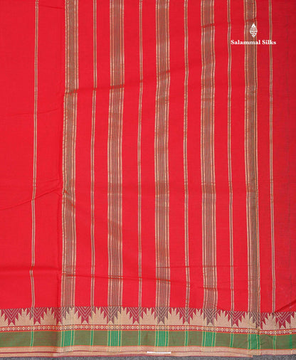 9 Yards Beautiful Reddish Pink Plain Pure Cotton Saree With Maroon Traditional Temple Border