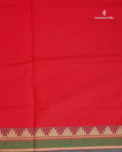 9 Yards Beautiful Reddish Pink Plain Pure Cotton Saree With Maroon Traditional Temple Border
