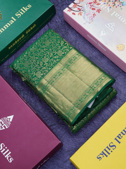 Bottle Green Grand Bridal Pure Kanjivaram Silk Saree 2G Zari With Self Border