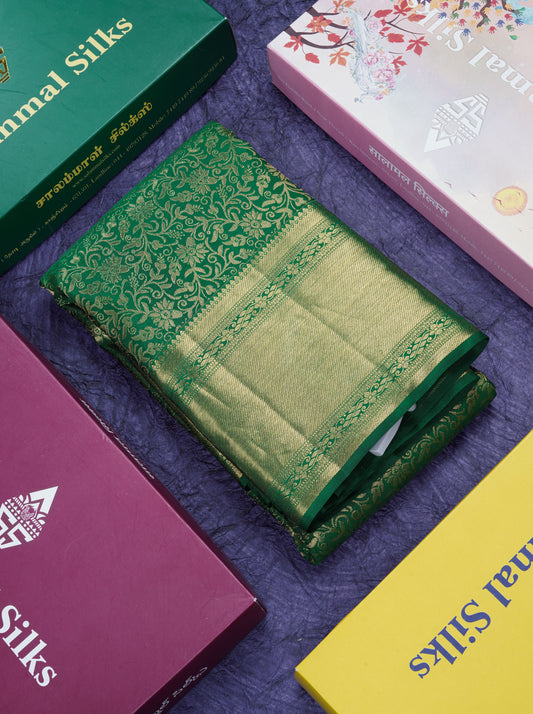 Bottle Green Grand Bridal Pure Kanjivaram Silk Saree 2G Zari With Self Border