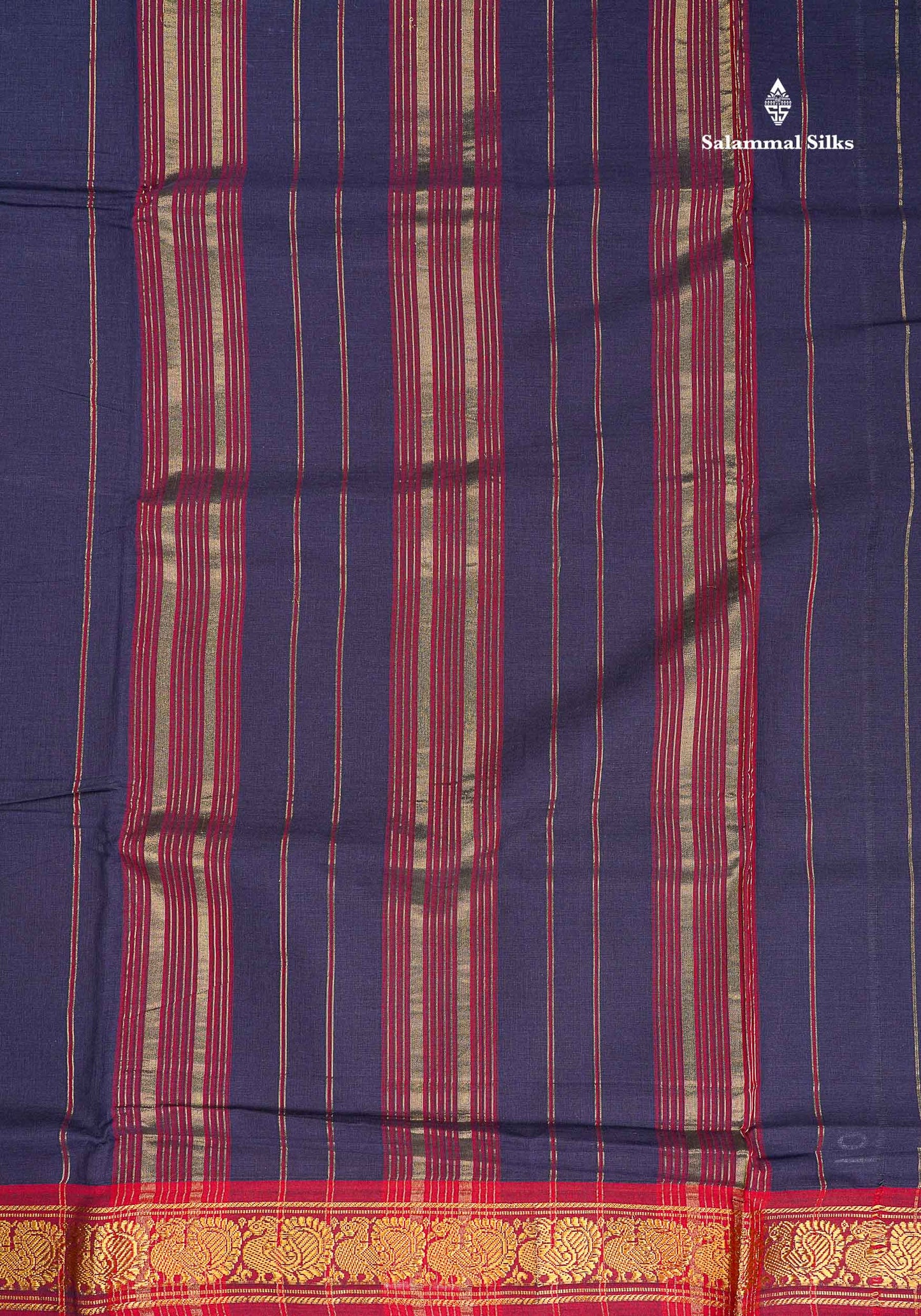 9 Yards Beautiful Navy Blue Plain Pure Cotton Saree With Maroon Border