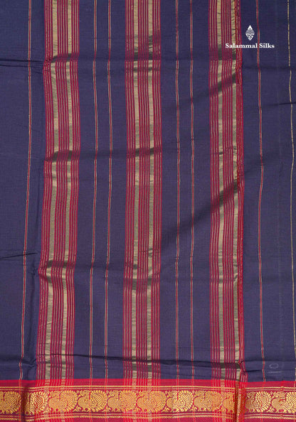 9 Yards Beautiful Navy Blue Plain Pure Cotton Saree With Maroon Border