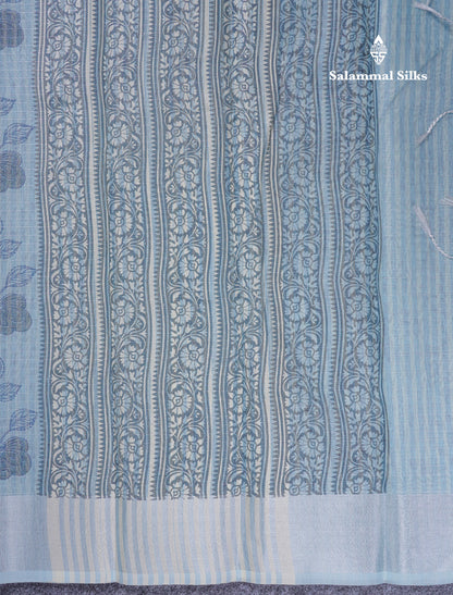 Pastel Blue Tissue Kota Cotton Printed Saree With Tissue Border