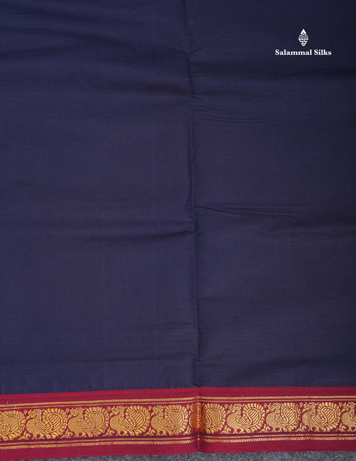 9 Yards Beautiful Navy Blue Plain Pure Cotton Saree With Maroon Border
