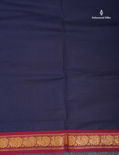 9 Yards Beautiful Navy Blue Plain Pure Cotton Saree With Maroon Border