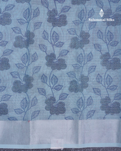 Pastel Blue Tissue Kota Cotton Printed Saree With Tissue Border