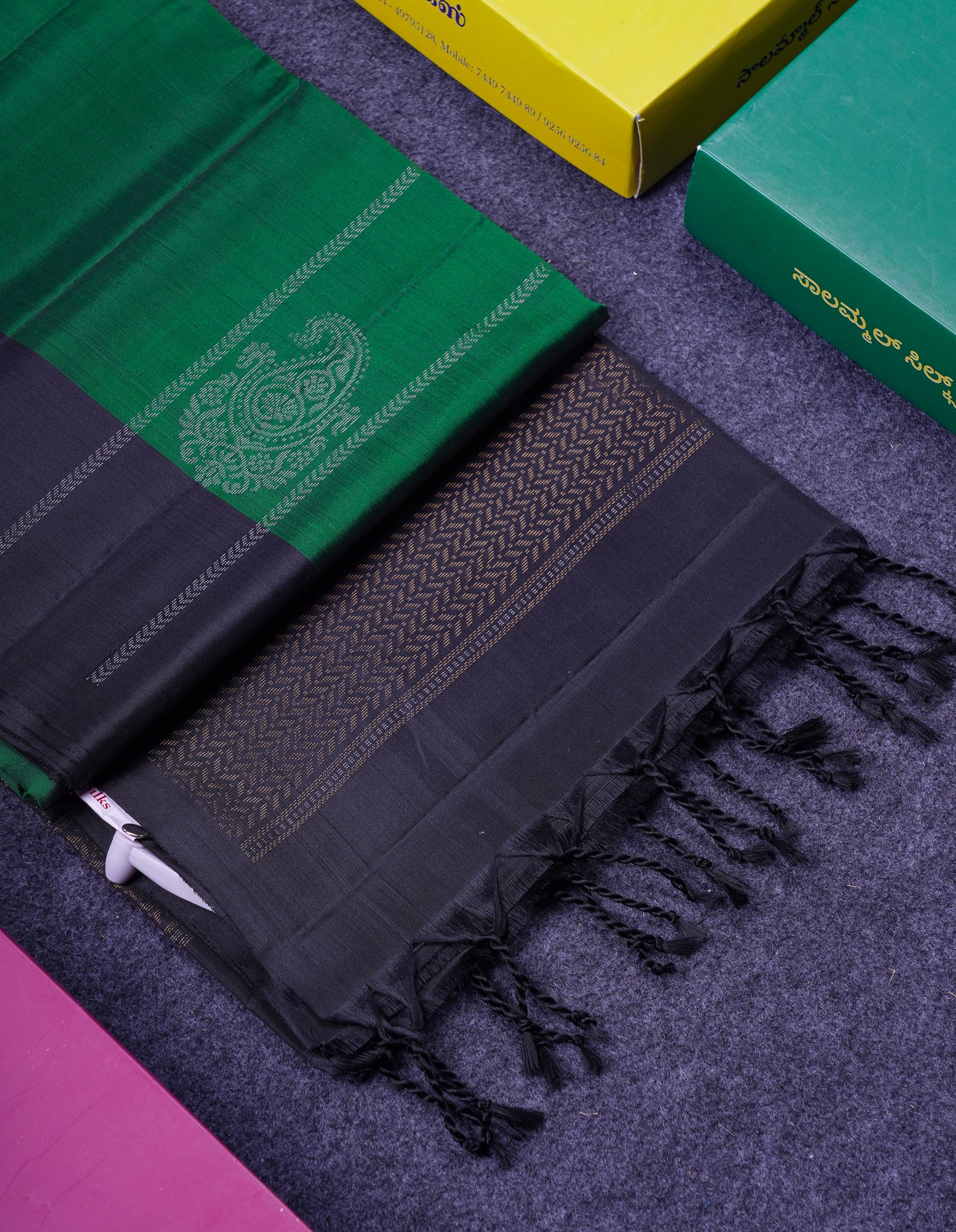Beautiful Bottle Green PureMix Kanjivaram Soft Silk Saree With Contrast Black Fancy Border