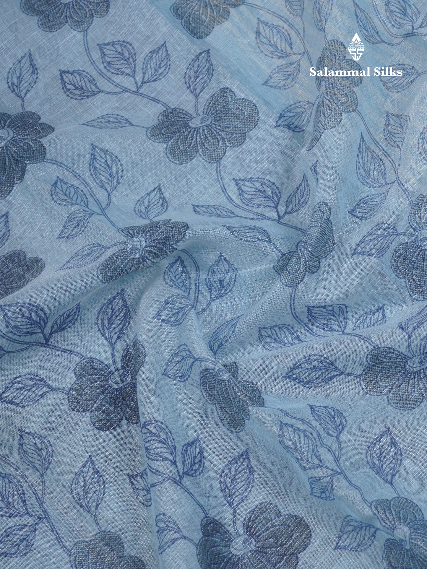Pastel Blue Tissue Kota Cotton Printed Saree With Tissue Border