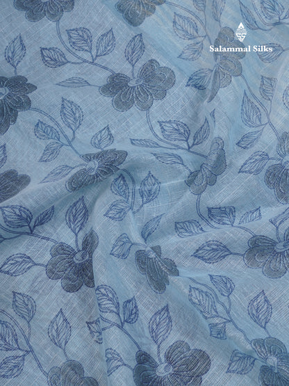 Pastel Blue Tissue Kota Cotton Printed Saree With Tissue Border