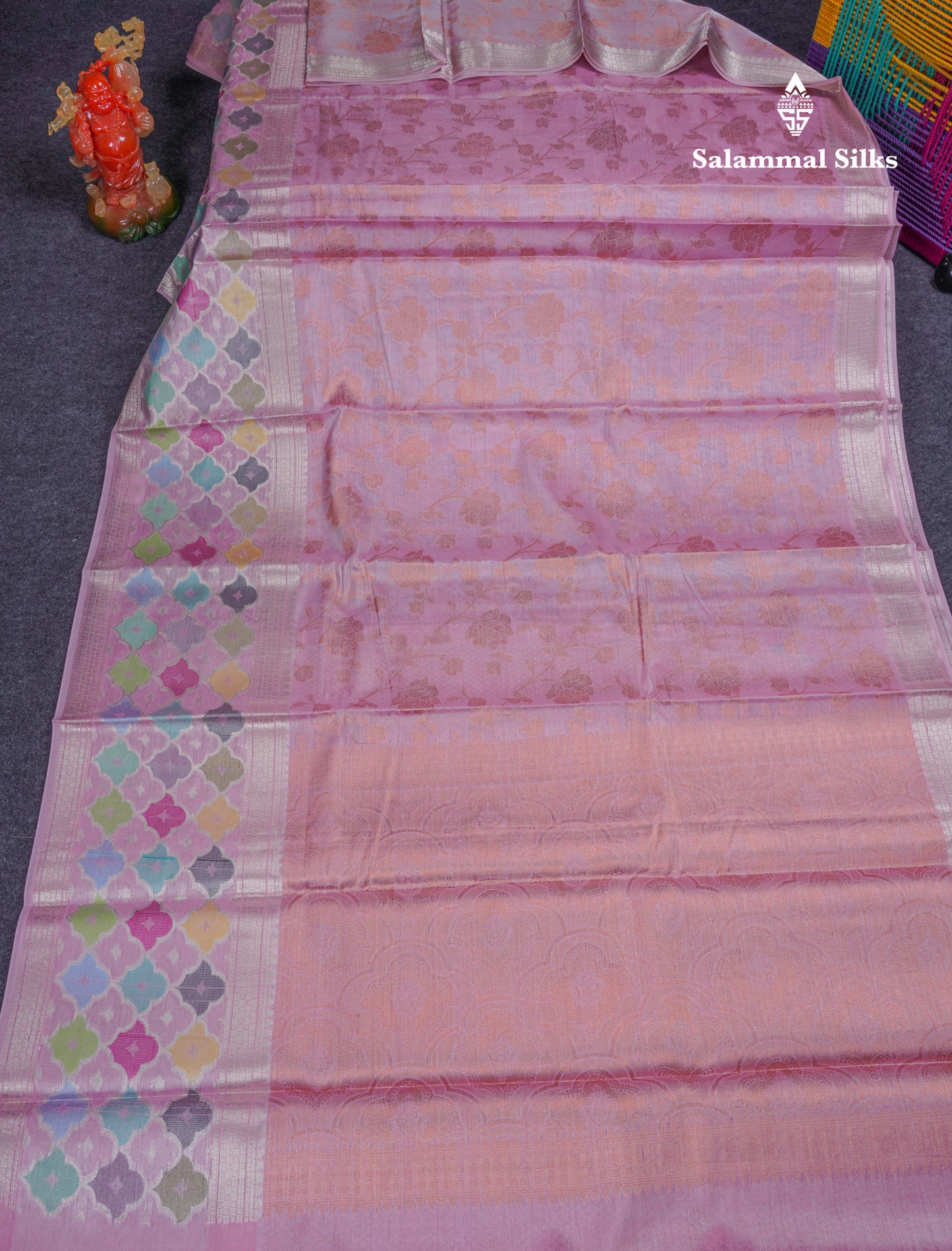 Beautiful Light Pink Tissue Silk Mix Saree With Menakari Work Border