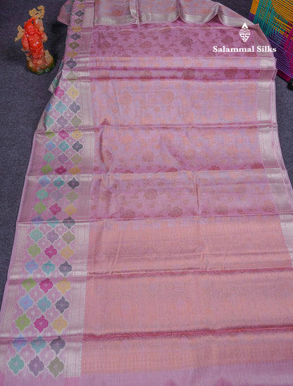 Beautiful Light Pink Tissue Silk Mix Saree With Menakari Work Border