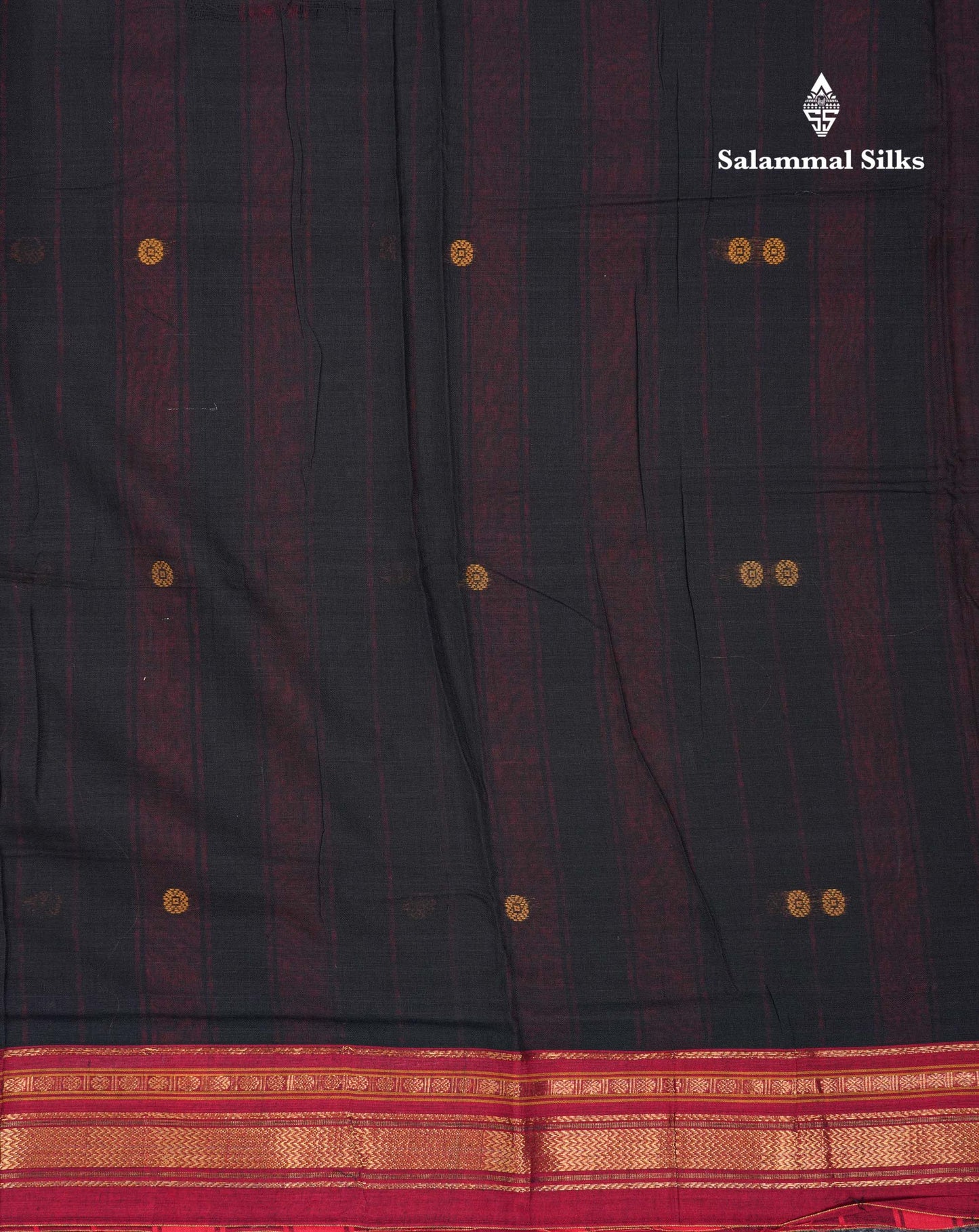 Beautiful Black Thread Work Butta Pure Cotton Saree With Contrast Maroon Traditional Border