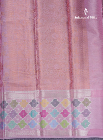 Beautiful Light Pink Tissue Silk Mix Saree With Menakari Work Border