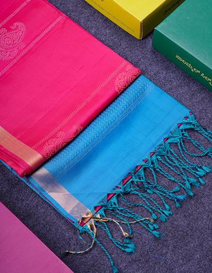Beautiful Violet Pure Mix Kanjivaram Soft Silk Saree With Contrast Bottle Green Blouse