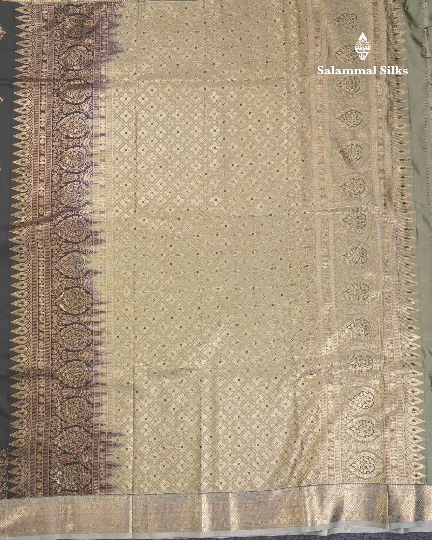 Beautiful Dual Tone Bottle Green Semi Silk Saree With Contrast Greenish Grey Traditional Medium Border