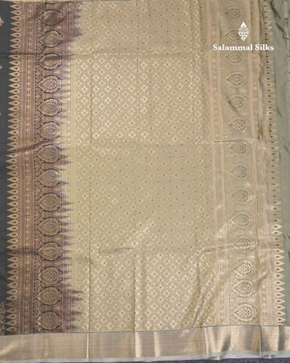 Beautiful Dual Tone Bottle Green Semi Silk Saree With Contrast Greenish Grey Traditional Medium Border