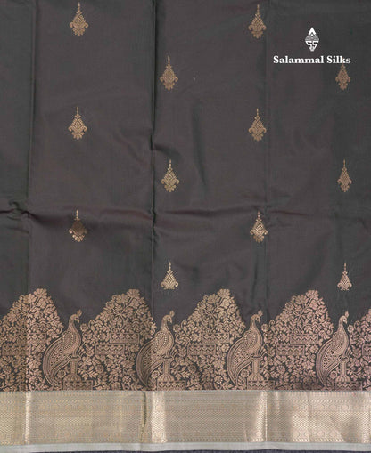 Beautiful Dual Tone Bottle Green Semi Silk Saree With Contrast Greenish Grey Traditional Medium Border