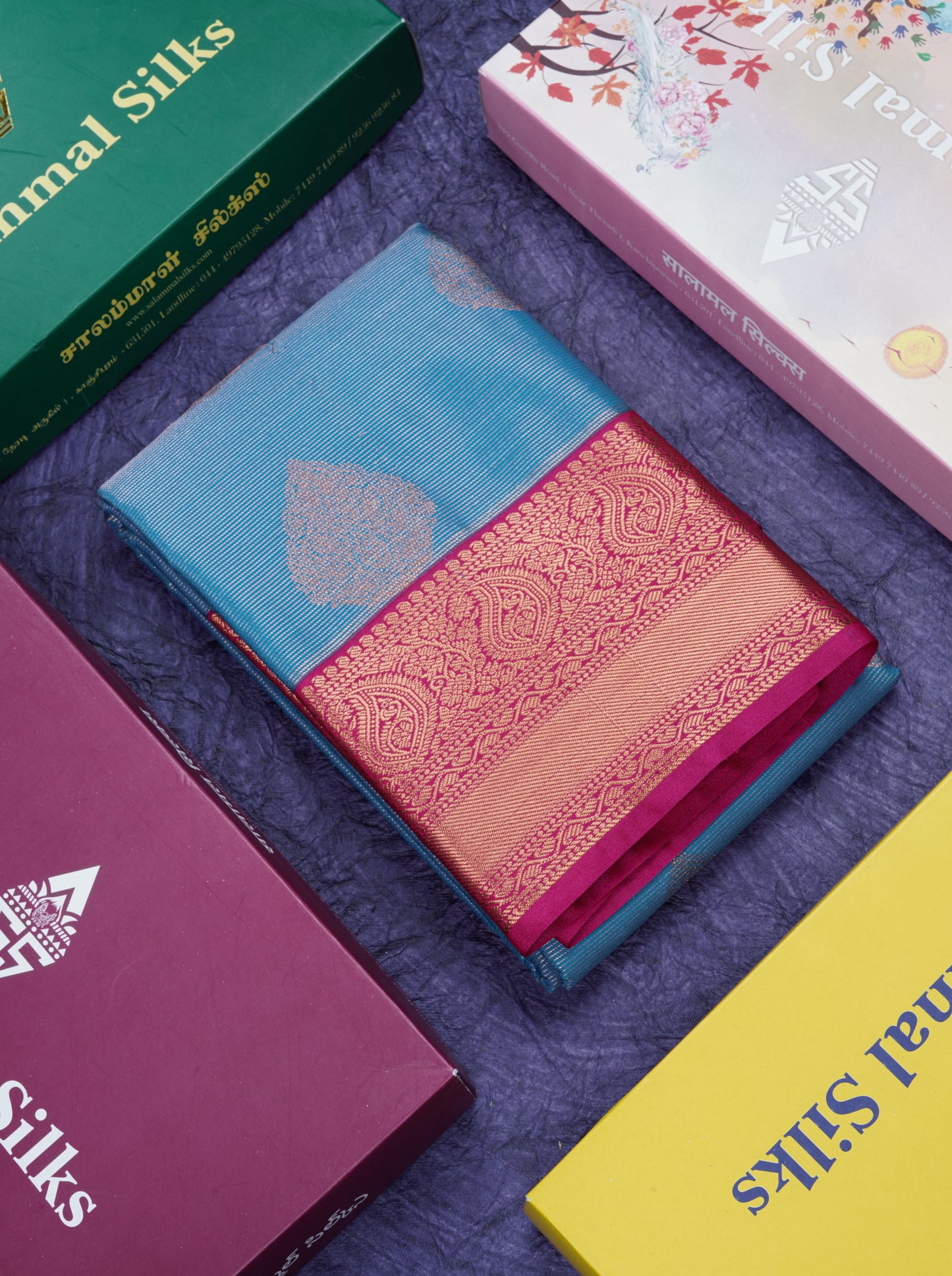 Blue Vairaoosi Lines Semi Silk Saree With Contrast Pink Border