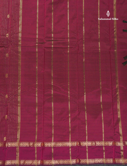 Semi Silk Saree - Wine Colour Body Small Checks With Butta & Traditional Rettapet Border