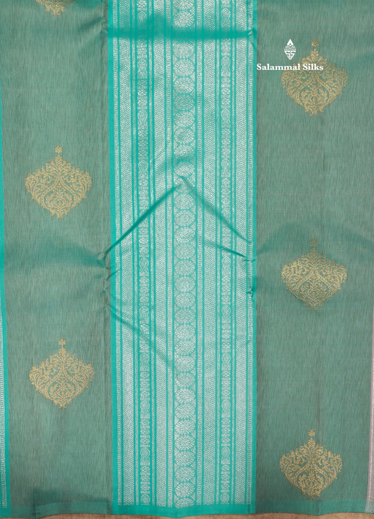 Kanjivaram Beautiful Sea Blue Body Stripe Buttas Pure Silk Saree With Baby Pink Blouse