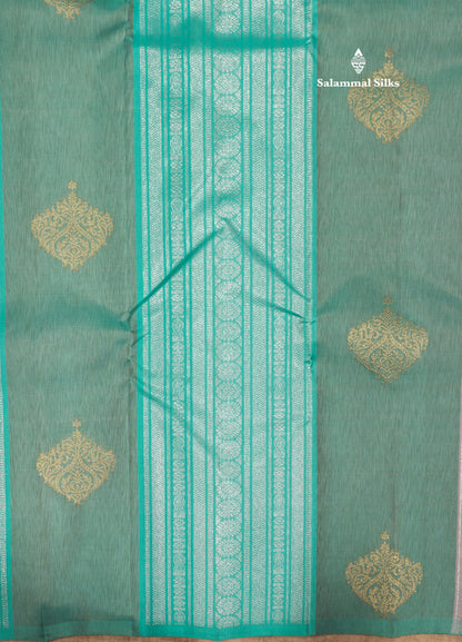 Kanjivaram Beautiful Sea Blue Body Stripe Buttas Pure Silk Saree With Baby Pink Blouse