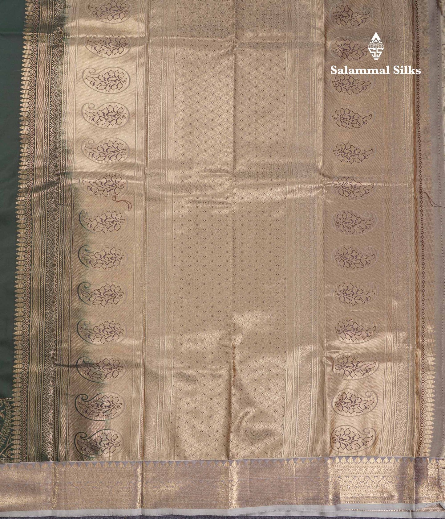 Beautiful Bottle Green Semi Silk Saree With Contrast Light Grey Traditional Medium Border