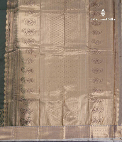 Beautiful Bottle Green Semi Silk Saree With Contrast Light Grey Traditional Medium Border