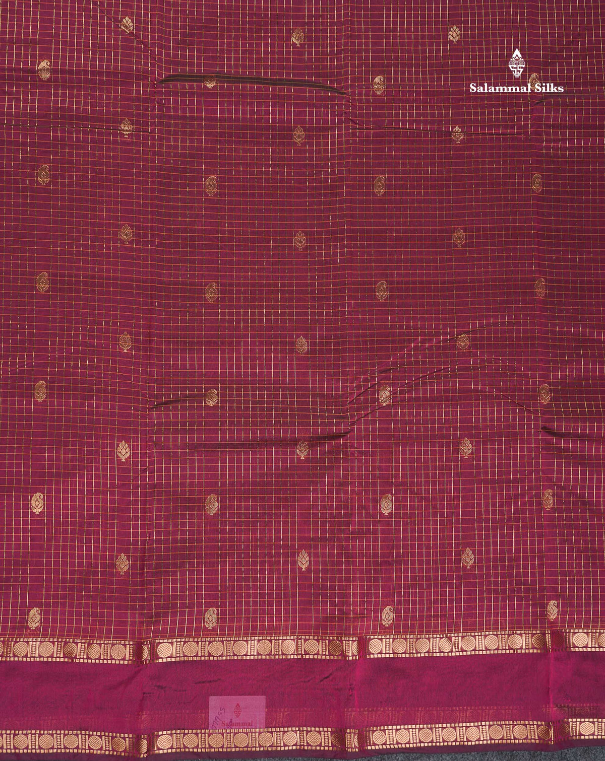 Semi Silk Saree - Wine Colour Body Small Checks With Butta & Traditional Rettapet Border