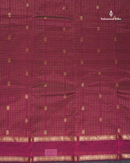 Semi Silk Saree - Wine Colour Body Small Checks With Butta & Traditional Rettapet Border
